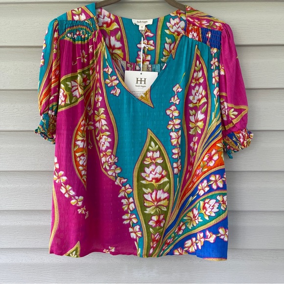 Haute Hippie Style Colorful Floral Top Blouse Size M NWT - Picture 1 of 10